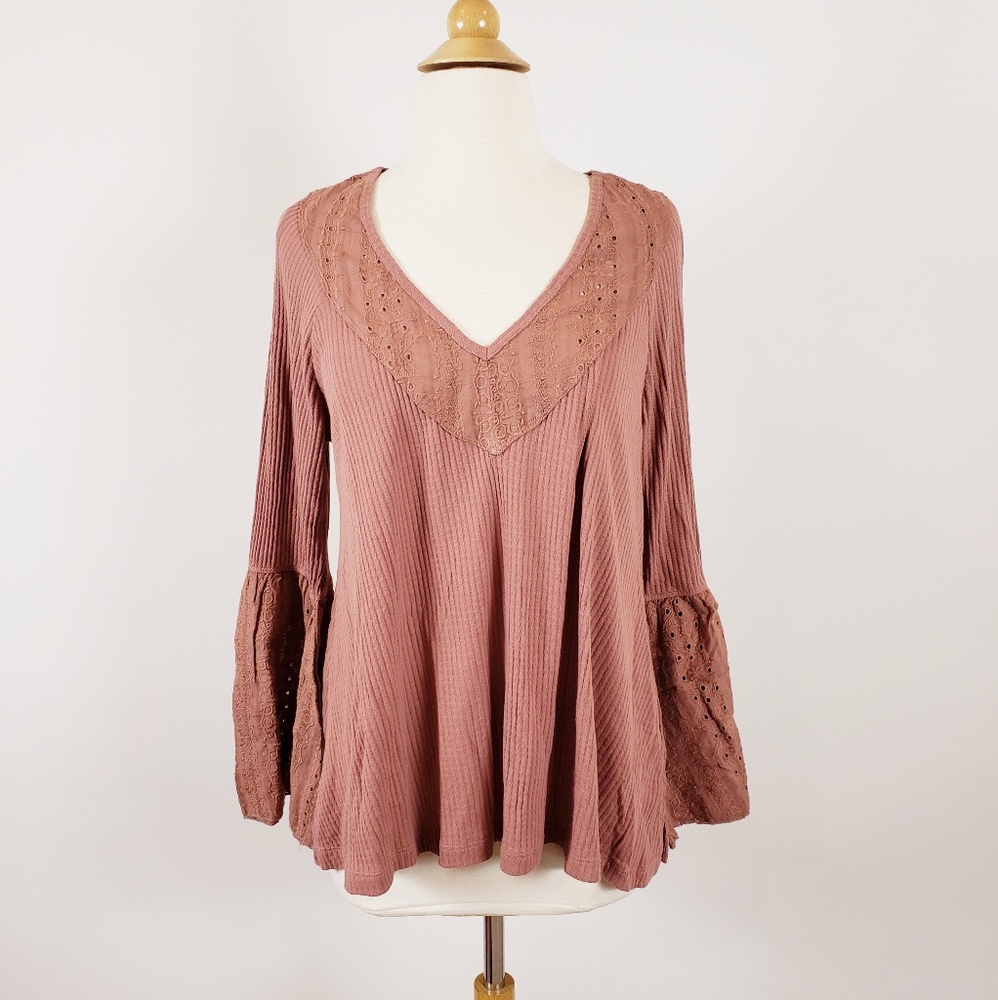 Free People Bell Sleeve Top Fall Shirt NWT - Picture 2 of 5